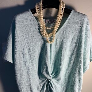 Seafoam V-Neck Twist Tie Blouse
